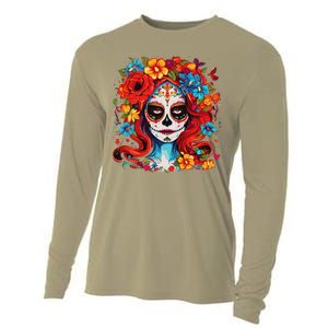 De Los Muertos La Catrina Day Of The Dead Sugar Skull Women Cooling Performance Long Sleeve Crew