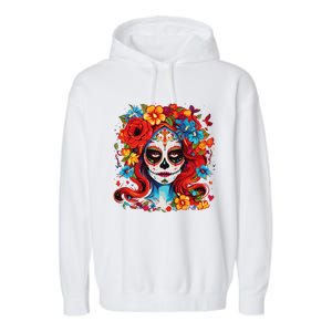 De Los Muertos La Catrina Day Of The Dead Sugar Skull Women Garment-Dyed Fleece Hoodie