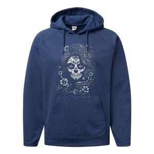 De Los Muertos La Catrina Day Of The Dead Sugar Skull Women Performance Fleece Hoodie