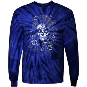 De Los Muertos La Catrina Day Of The Dead Sugar Skull Women Tie-Dye Long Sleeve Shirt