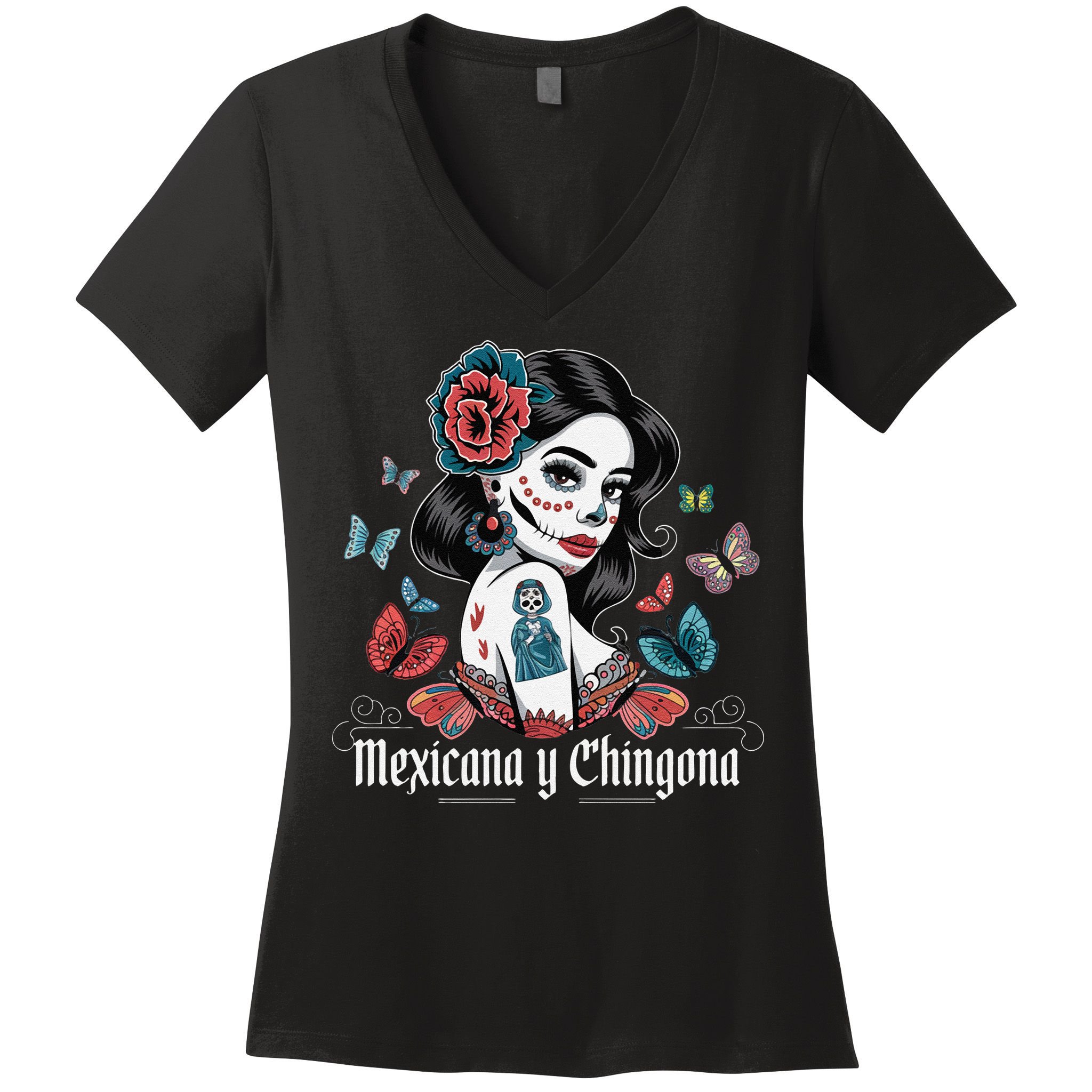 De Los Muertos La Catrina Day Of The Dead Sugar Skull Women Women's V-Neck T-Shirt