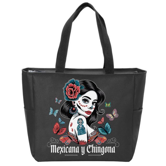 De Los Muertos La Catrina Day Of The Dead Sugar Skull Women Zip Tote Bag