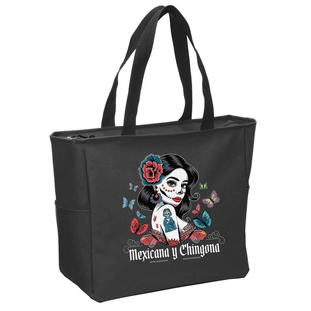 De Los Muertos La Catrina Day Of The Dead Sugar Skull Women Zip Tote Bag