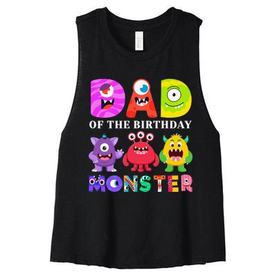 Dad Little Monster 1st Birthday Party Family Monster Women's Racerback Cropped Tank