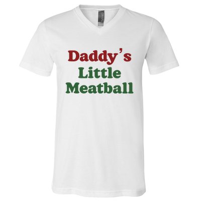 Daddy Little Meatball Italian Funny Daddy Little Meatball Father’s Day V-Neck T-Shirt