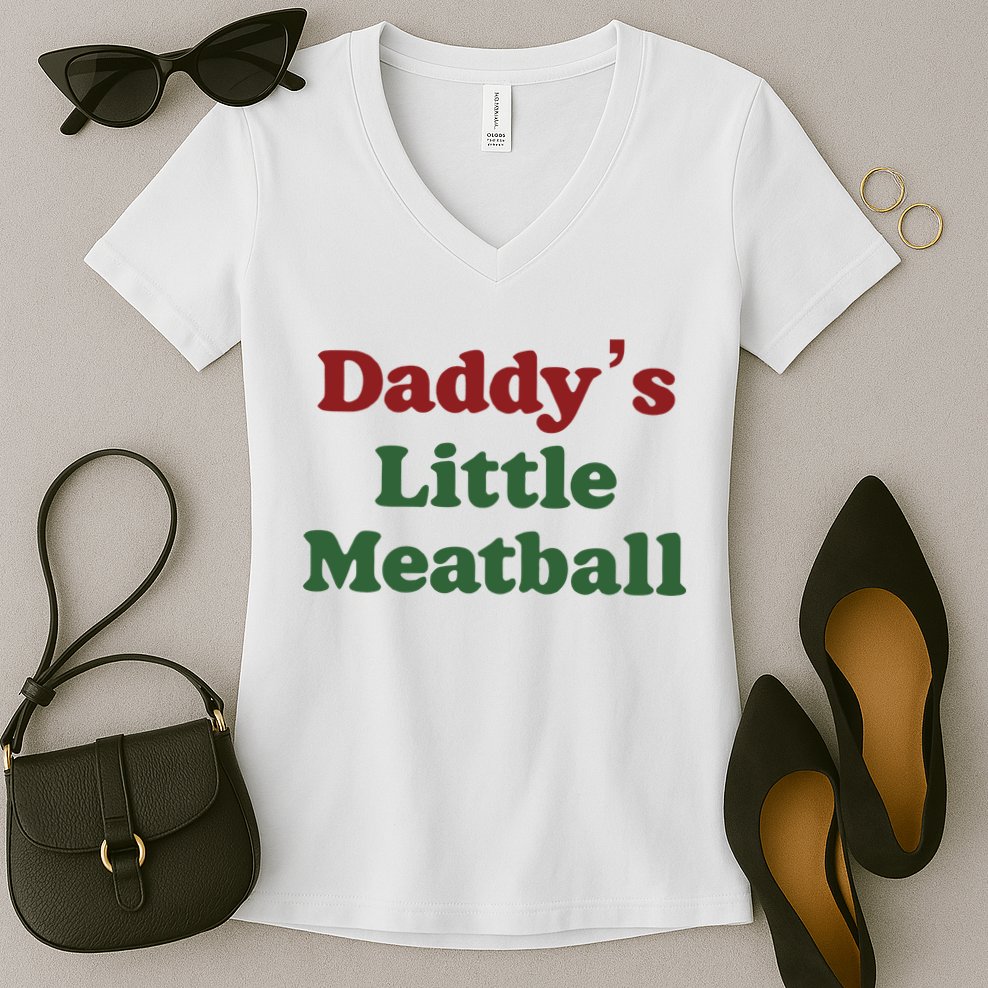 Daddy Little Meatball Italian Funny Daddy Little Meatball Father’s Day Women's V-Neck T-Shirt