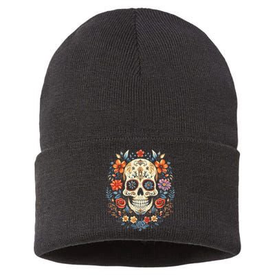 De Los Muertos Day of the Dead Sugar Skull Sustainable Knit Beanie