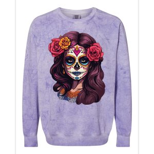 De Los Muertos La Catrina Day Of The Dead Sugar Skull Women Colorblast Crewneck Sweatshirt