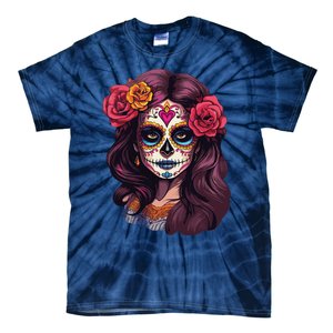 De Los Muertos La Catrina Day Of The Dead Sugar Skull Women Tie-Dye T-Shirt