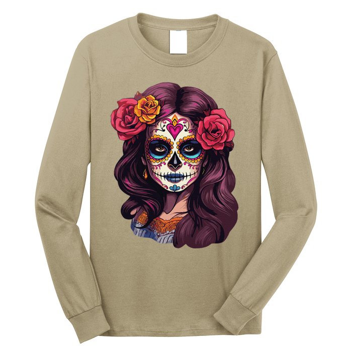 De Los Muertos La Catrina Day Of The Dead Sugar Skull Women Long Sleeve Shirt