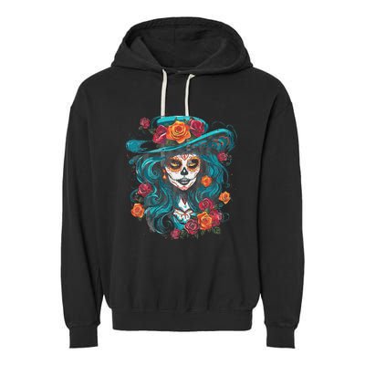 De Los Muertos La Catrina Day of the Dead Garment-Dyed Fleece Hoodie