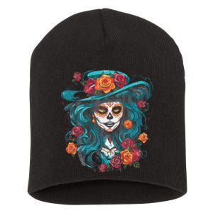 De Los Muertos La Catrina Day of the Dead Short Acrylic Beanie