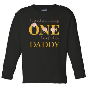 Daddy Little Miss Onederful Birthday Party 1 Year Old Girl Toddler Long Sleeve Shirt