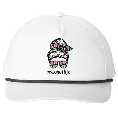 Donut Life Messy Buns Gift Glasses Pastry Chef Mom Life Gift Snapback Five-Panel Rope Hat