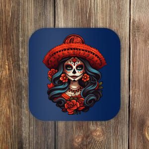 De Los Muertos La Catrina Day Of The Dead Sugar Skull Women Coaster