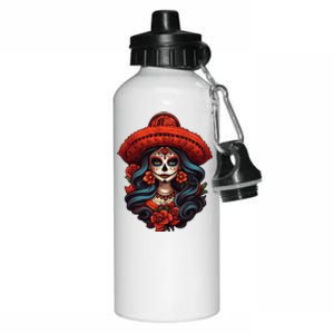 De Los Muertos La Catrina Day Of The Dead Sugar Skull Women Aluminum Water Bottle