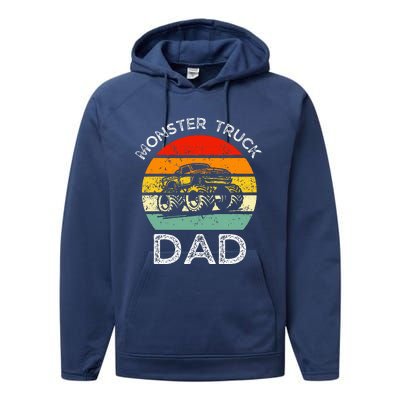 Dads Love Monster Trucks Too Fathers Day Performance Fleece Hoodie