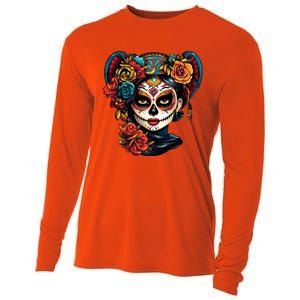 De Los Muertos La Catrina Day of the Dead Sugar Skull Cooling Performance Long Sleeve Crew