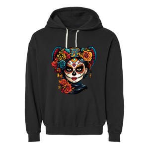 De Los Muertos La Catrina Day of the Dead Sugar Skull Garment-Dyed Fleece Hoodie