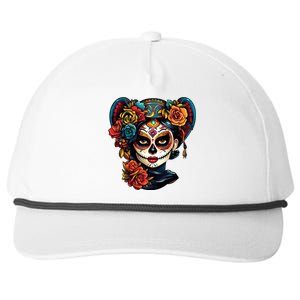 De Los Muertos La Catrina Day of the Dead Sugar Skull Snapback Five-Panel Rope Hat