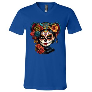 De Los Muertos La Catrina Day of the Dead Sugar Skull V-Neck T-Shirt