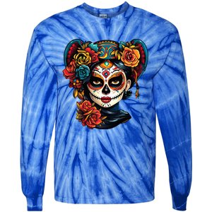 De Los Muertos La Catrina Day of the Dead Sugar Skull Tie-Dye Long Sleeve Shirt