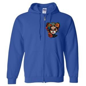 De Los Muertos La Catrina Day of the Dead Sugar Skull Full Zip Hoodie