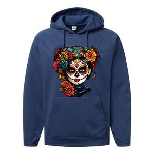 De Los Muertos La Catrina Day of the Dead Sugar Skull Performance Fleece Hoodie