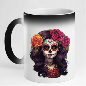 De Los Muertos La Catrina Day Of The Dead Sugar Skull Women 11oz Black Color Changing Mug