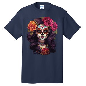 De Los Muertos La Catrina Day Of The Dead Sugar Skull Women Tall T-Shirt