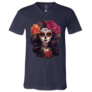 De Los Muertos La Catrina Day Of The Dead Sugar Skull Women V-Neck T-Shirt