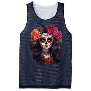 De Los Muertos La Catrina Day Of The Dead Sugar Skull Women Mesh Reversible Basketball Jersey Tank