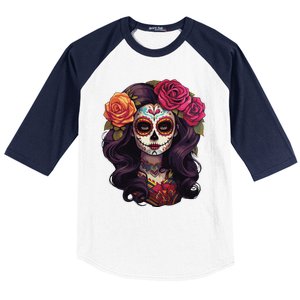 De Los Muertos La Catrina Day Of The Dead Sugar Skull Women Baseball Sleeve Shirt