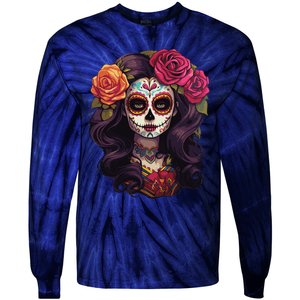 De Los Muertos La Catrina Day Of The Dead Sugar Skull Women Tie-Dye Long Sleeve Shirt