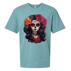 De Los Muertos La Catrina Day Of The Dead Sugar Skull Women Sueded Cloud Jersey T-Shirt