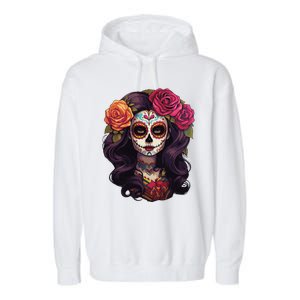 De Los Muertos La Catrina Day Of The Dead Sugar Skull Women Garment-Dyed Fleece Hoodie