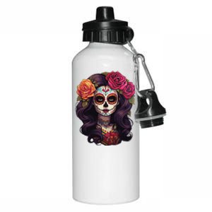 De Los Muertos La Catrina Day Of The Dead Sugar Skull Women Aluminum Water Bottle