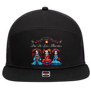 De Los Muertos La Catrina Day of the Dead Sugar Skull 7 Panel Mesh Trucker Snapback Hat