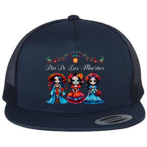 De Los Muertos La Catrina Day of the Dead Sugar Skull Flat Bill Trucker Hat