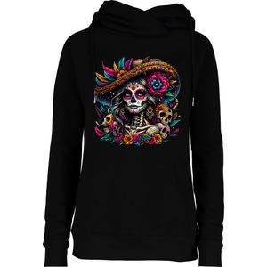 De Los Muertos La Catrina Day Of The Dead Sugar Skull Women Womens Funnel Neck Pullover Hood