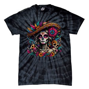 De Los Muertos La Catrina Day Of The Dead Sugar Skull Women Tie-Dye T-Shirt