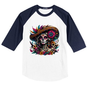 De Los Muertos La Catrina Day Of The Dead Sugar Skull Women Baseball Sleeve Shirt