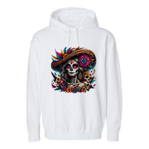 De Los Muertos La Catrina Day Of The Dead Sugar Skull Women Garment-Dyed Fleece Hoodie