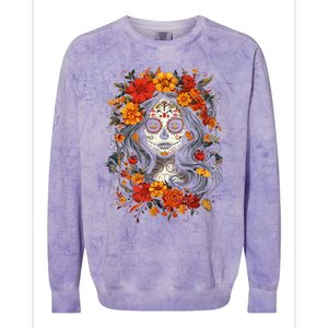 De Los Muertos La Catrina Day Of The Dead Sugar Skull Colorblast Crewneck Sweatshirt