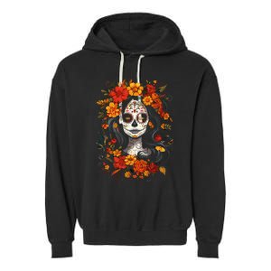 De Los Muertos La Catrina Day Of The Dead Sugar Skull Garment-Dyed Fleece Hoodie