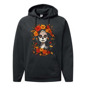 De Los Muertos La Catrina Day Of The Dead Sugar Skull Performance Fleece Hoodie