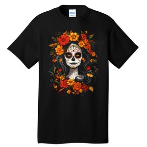 De Los Muertos La Catrina Day Of The Dead Sugar Skull Tall T-Shirt