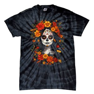 De Los Muertos La Catrina Day Of The Dead Sugar Skull Tie-Dye T-Shirt