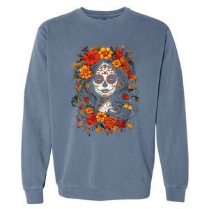 De Los Muertos La Catrina Day Of The Dead Sugar Skull Garment-Dyed Sweatshirt