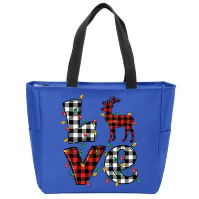 Deer Lovers Matching Christmas Buffalo Plaid Zip Tote Bag